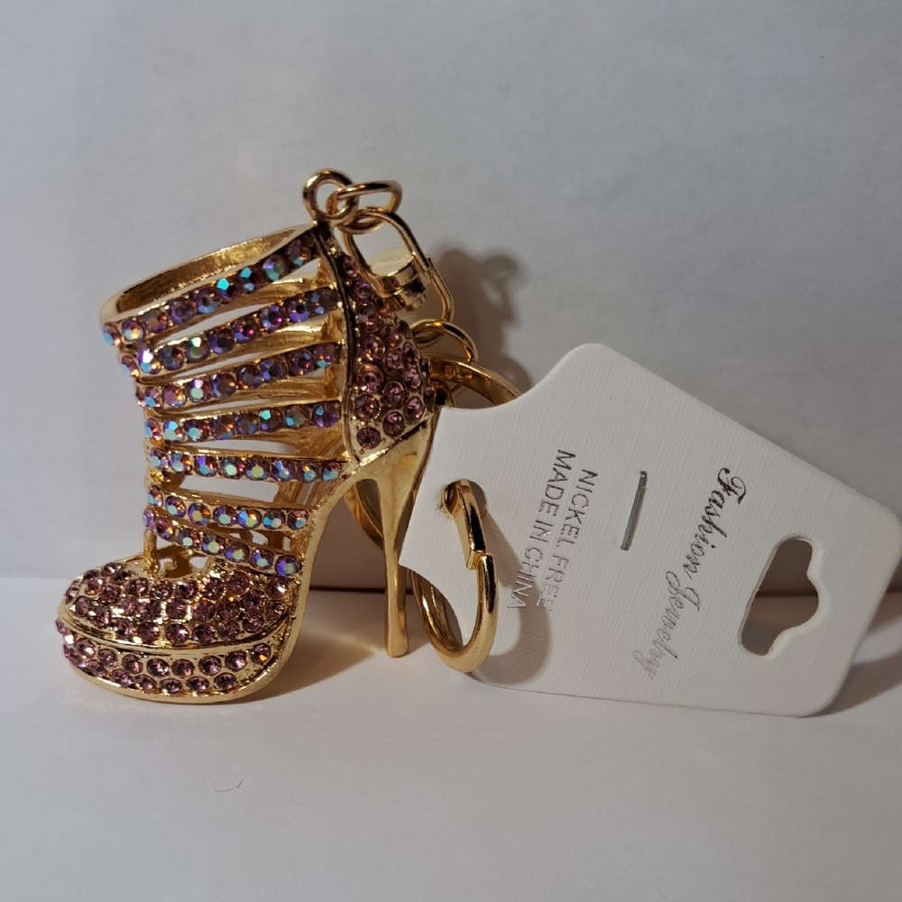 Gold and Purple Strappy Women's Shoe Keychain